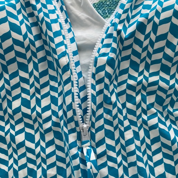 NWT Anne Cole Women's Ripple Geo Scoop Neck Zip Front Racerback Sz 10 One Piece - Picture 12 of 13